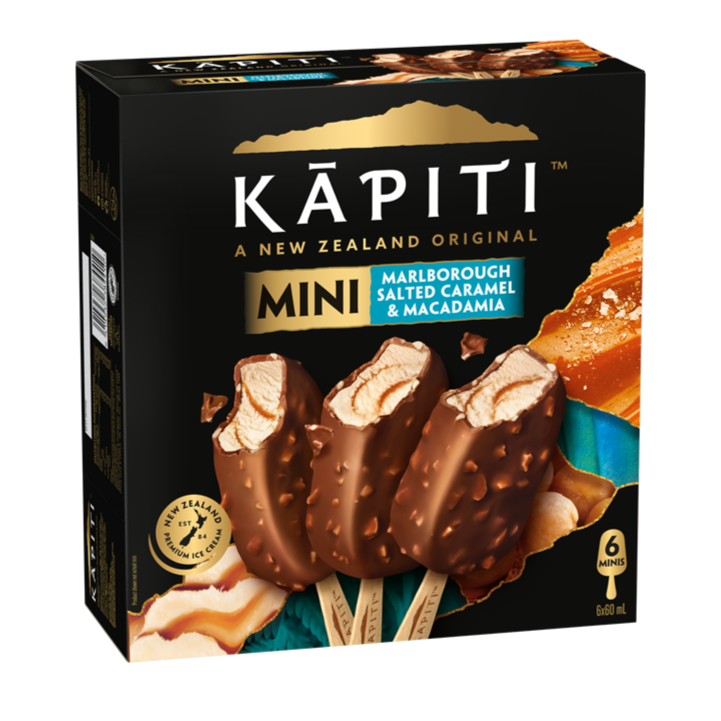 Kapiti Marlborough Salted Caramel & Macadamia Ice Cream Minis On Stick 6pk x 60ml