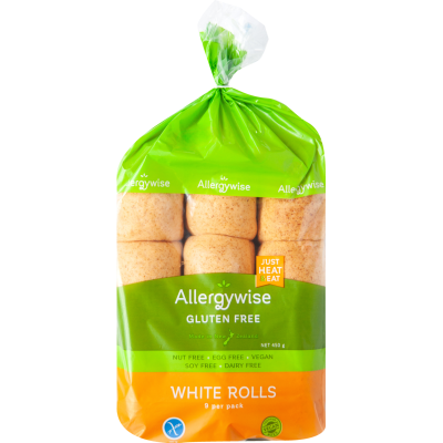 AllergyWise Gluten & Dairy Free White Bread Rolls 9pk