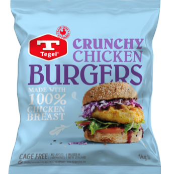 Tegel Frozen Crunchy Crumbed Chicken Burgers 1kg