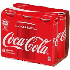 Coca Cola Classic Soft Drink Mini Cans 250ml x 6pk