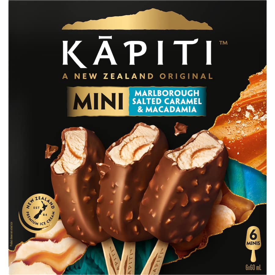 Kapiti Marlborough Salted Caramel & Macadamia Ice Cream Minis On Stick 6pk x 60ml