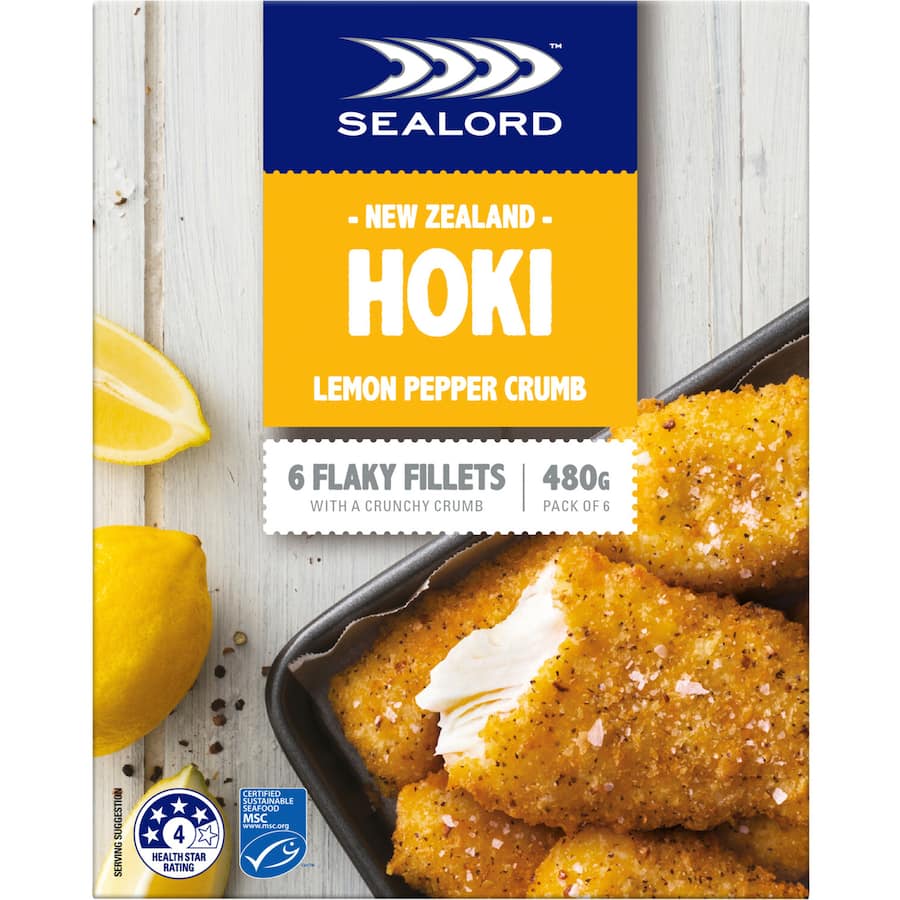 Sealord Hoki Lemon Pepper Crumb Flaky Fish Fillets 6pk 480g