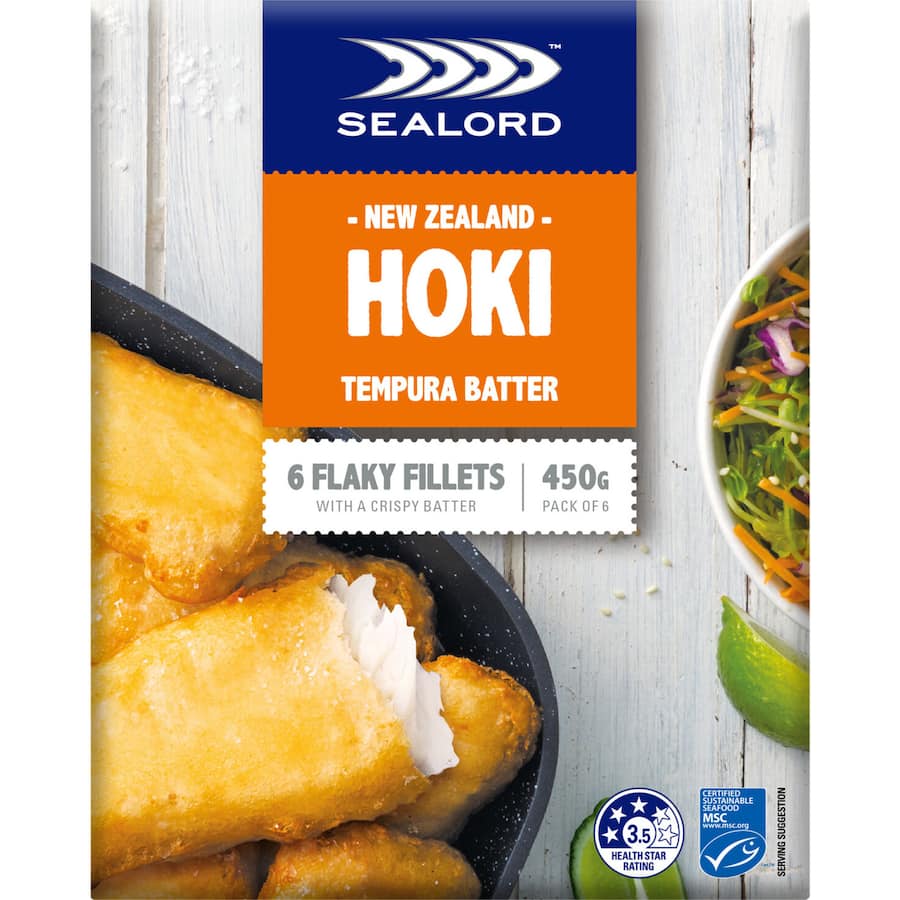 Sealord Hoki Tempura Batter Flaky Fish Fillets 6pk 450g