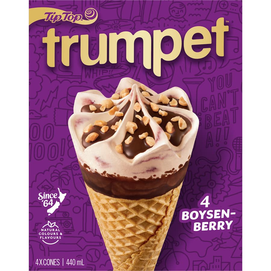 Tip Top Trumpet Boysenberry Ice Cream On Cone 4pk