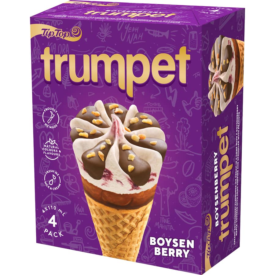 Tip Top Trumpet Boysenberry Ice Cream On Cone 4pk