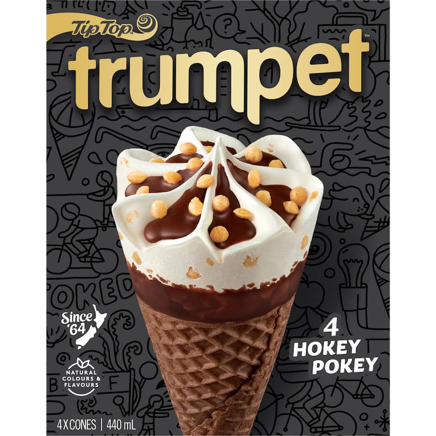 Tip Top Trumpet Hokey Pokey Ice Cream On Cone 4pk x 110ml