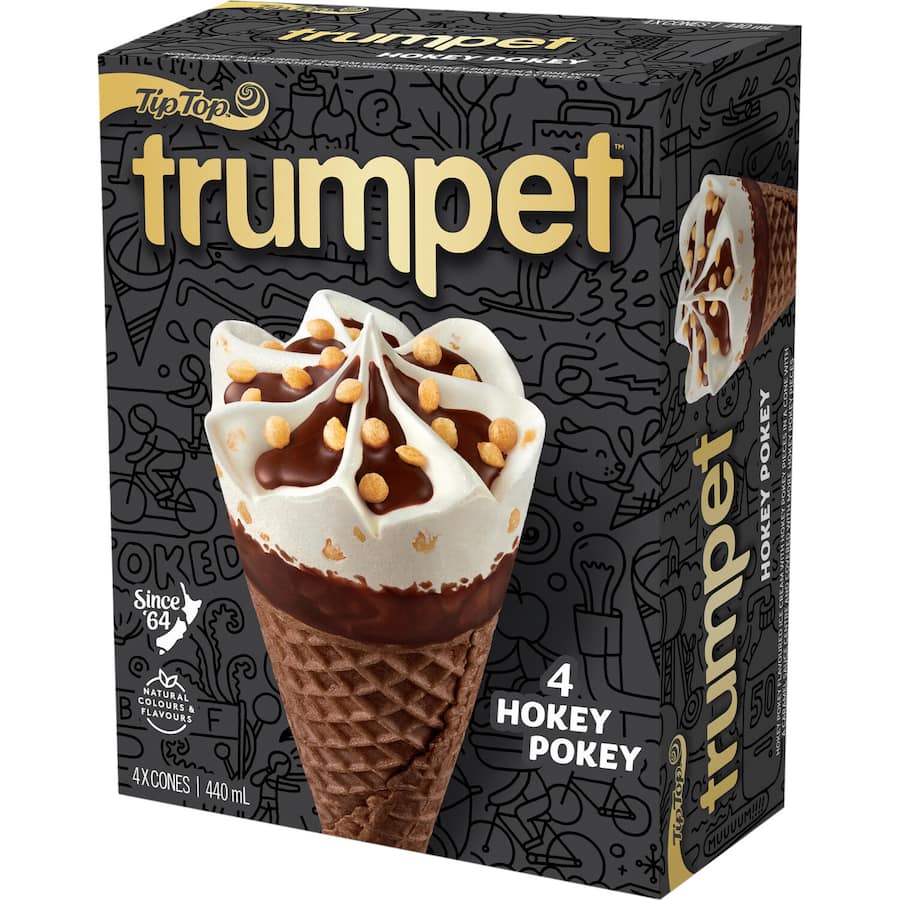 Tip Top Trumpet Hokey Pokey Ice Cream On Cone 4pk x 110ml