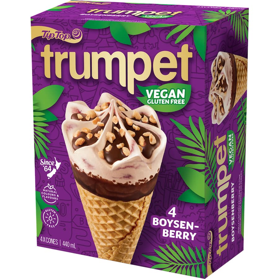 Tip Top Trumpet Vegan Boysenberry Ice Cream On Cone 4pk