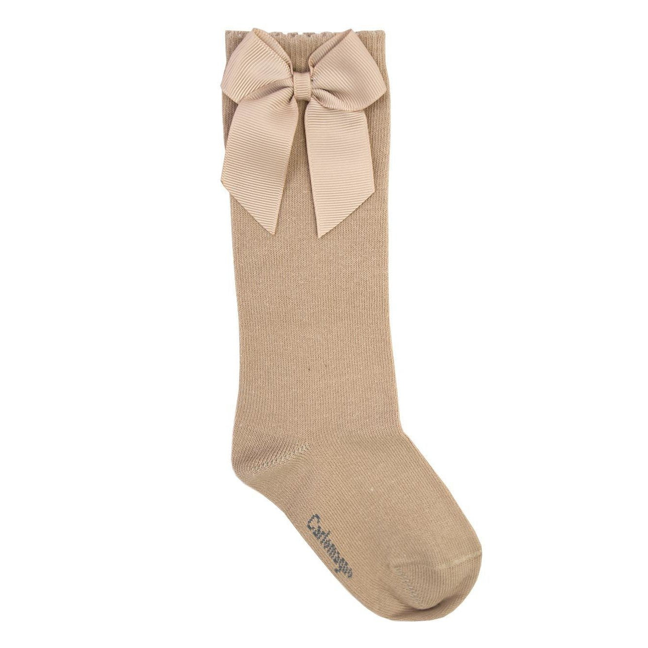 Carlomagno Grosgrain Bow Knee High Sock Camel Size 4