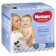 Huggies Ultra Dry Crawler Boy Size 3 Nappies 22pk