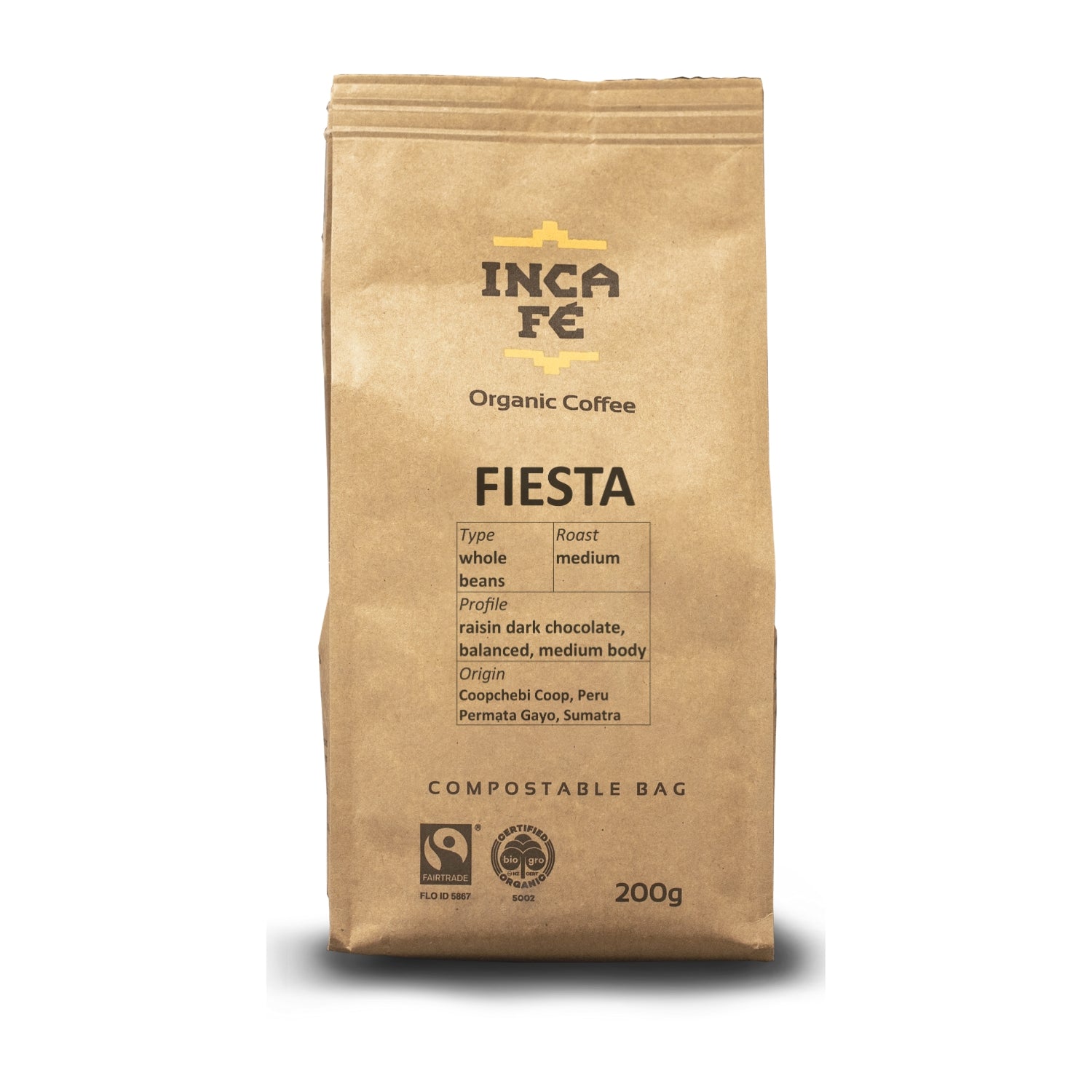 Inca Fe Fiesta Coffee Beans 200g