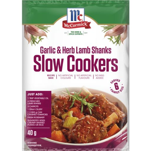 McCormick Slow Cookers Garlic & Herb Lamb Shanks Recipe Base 40g
