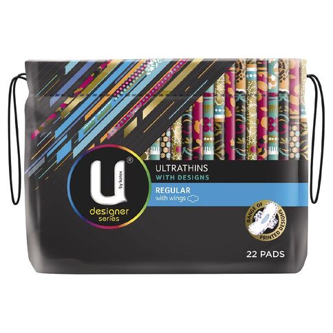 U by Kotex Ultrathins Designs Regular Pads With Wings 22pk