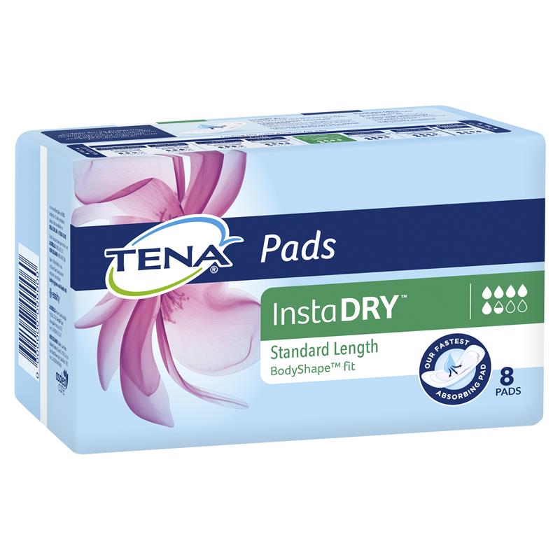 TENA Pads InstaDRY Standard 8pk Thinner