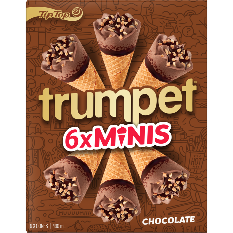 Tip Top Trumpet Mini Chocolate Ice Cream On Cone 6pk 490ml