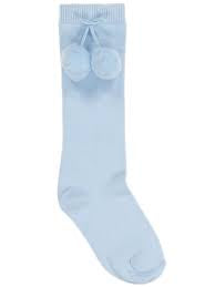 Carlomagno Fluff Pom Pom Knee High Sock Sky Blue Size 6