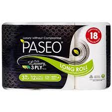 Paseo Pure Luxury Long Roll Toilet Paper 3ply 8pk